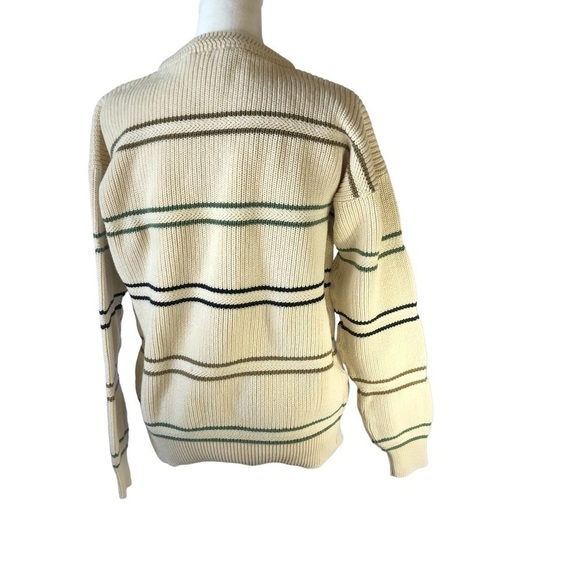 Izod Cotton Pullover Sweater Women M CrewNeck  Cream Contrasting Stripes - Picture 6 of 7